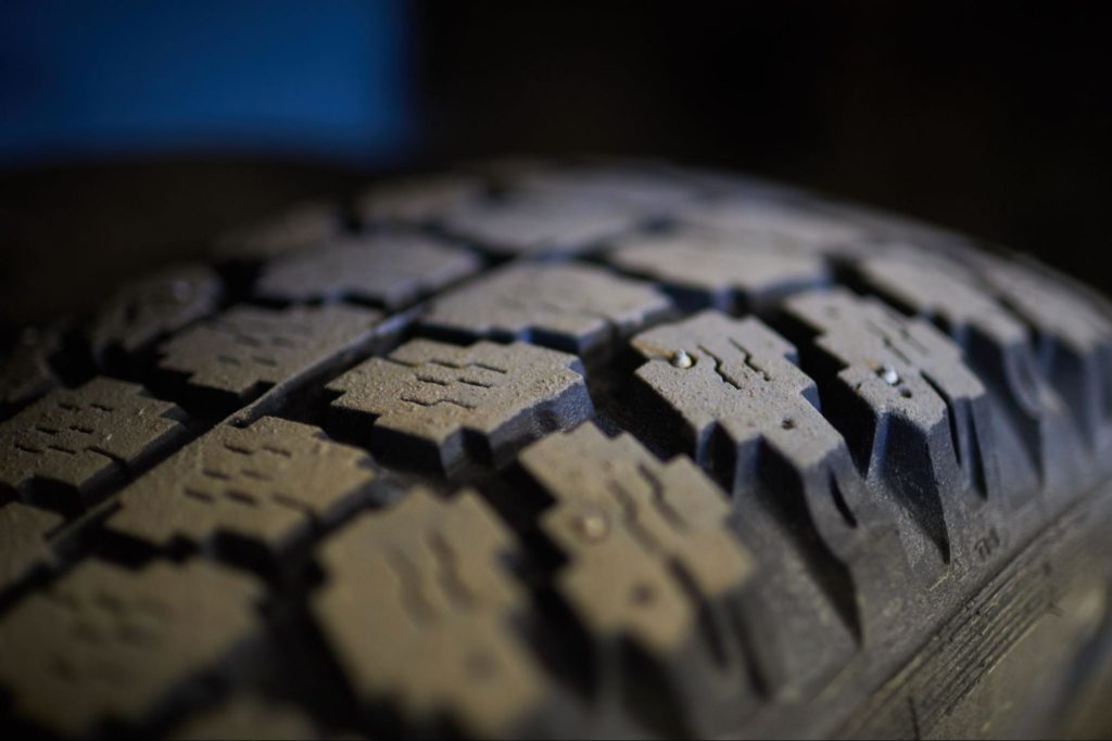 Closeup of tire treads.